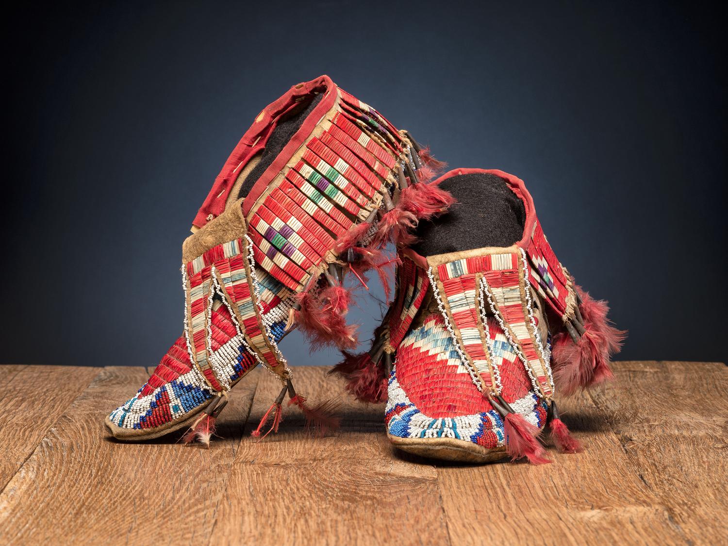 Sioux Quilled and Beaded Hide Moccasins