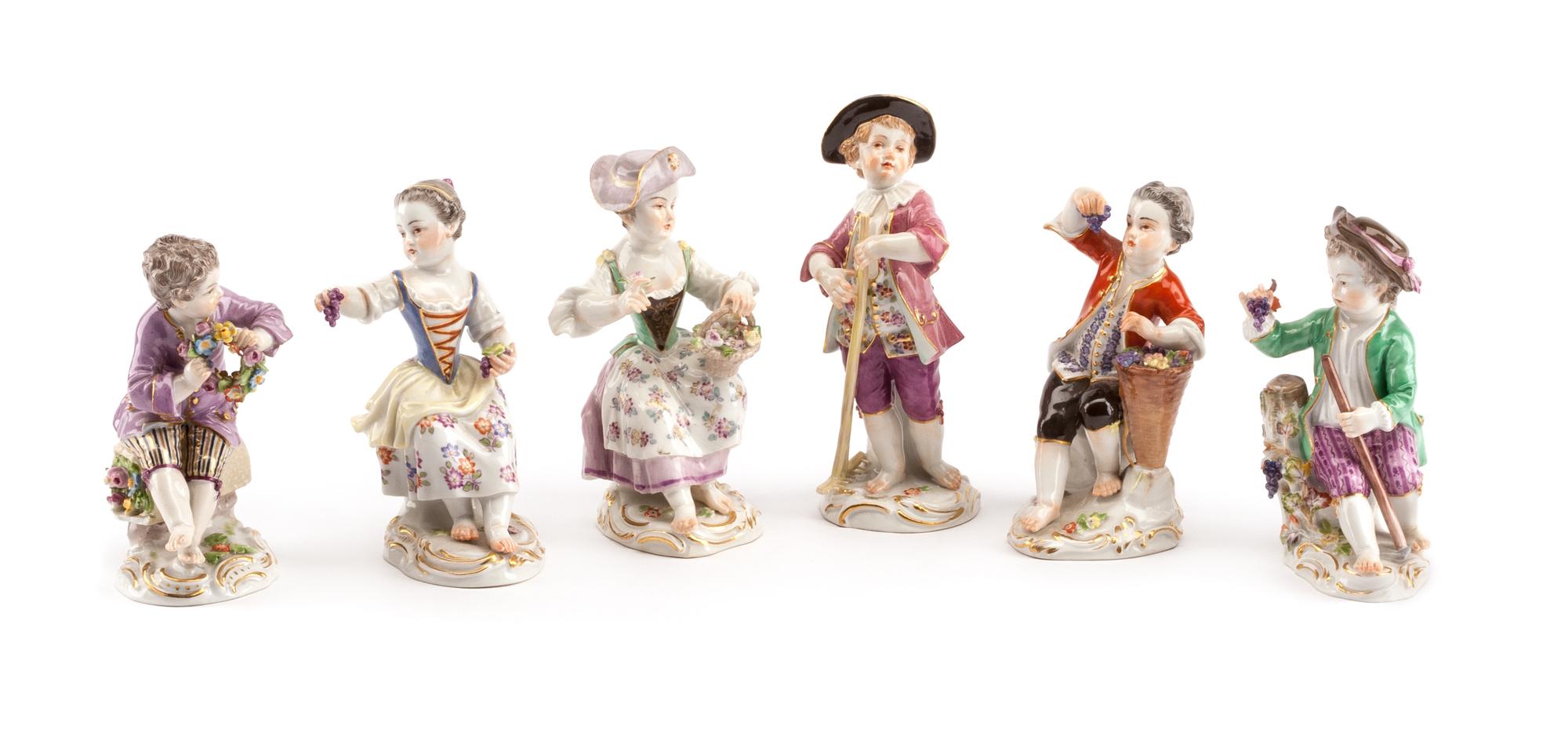Six Meissen Porcelain Figures Height of tallest 5 3/4 inches. — LATE 19TH/EARLY 20TH CENTURY