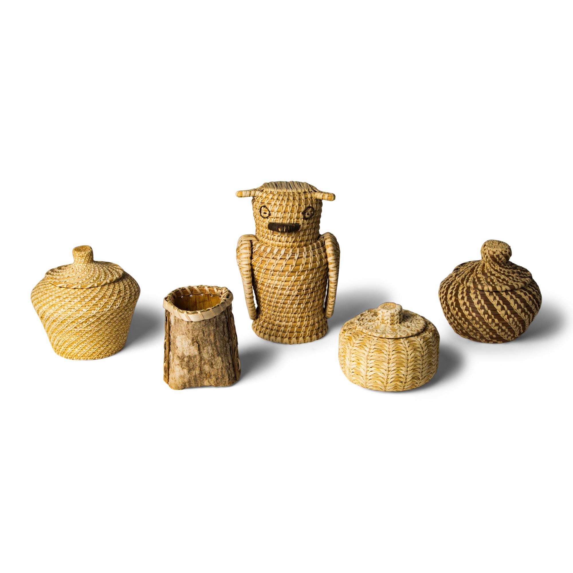 Coushatta Baskets and Birchbark Container