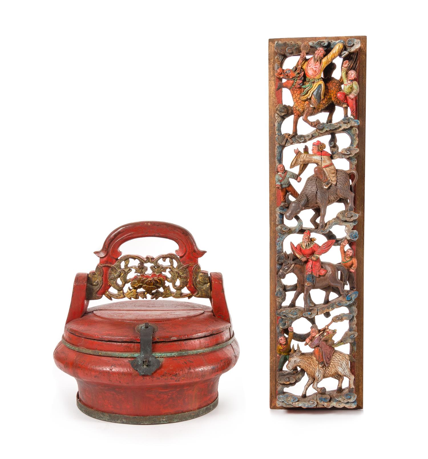Two Chinese Wood Articles Height of taller 23 x width 6 3/4 inches. — LATE 19TH/EARLY 20TH CENTURY
