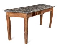 A Louis XVI Provincial Stained Fruitwood Marble-Top Console Table