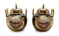 A Pair of Dresden Porcelain Jars and Covers, Height 11 3/4 inches.