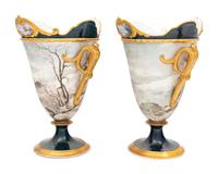 A Pair of Continental Porcelain Vases Decorated with Winter Scenes