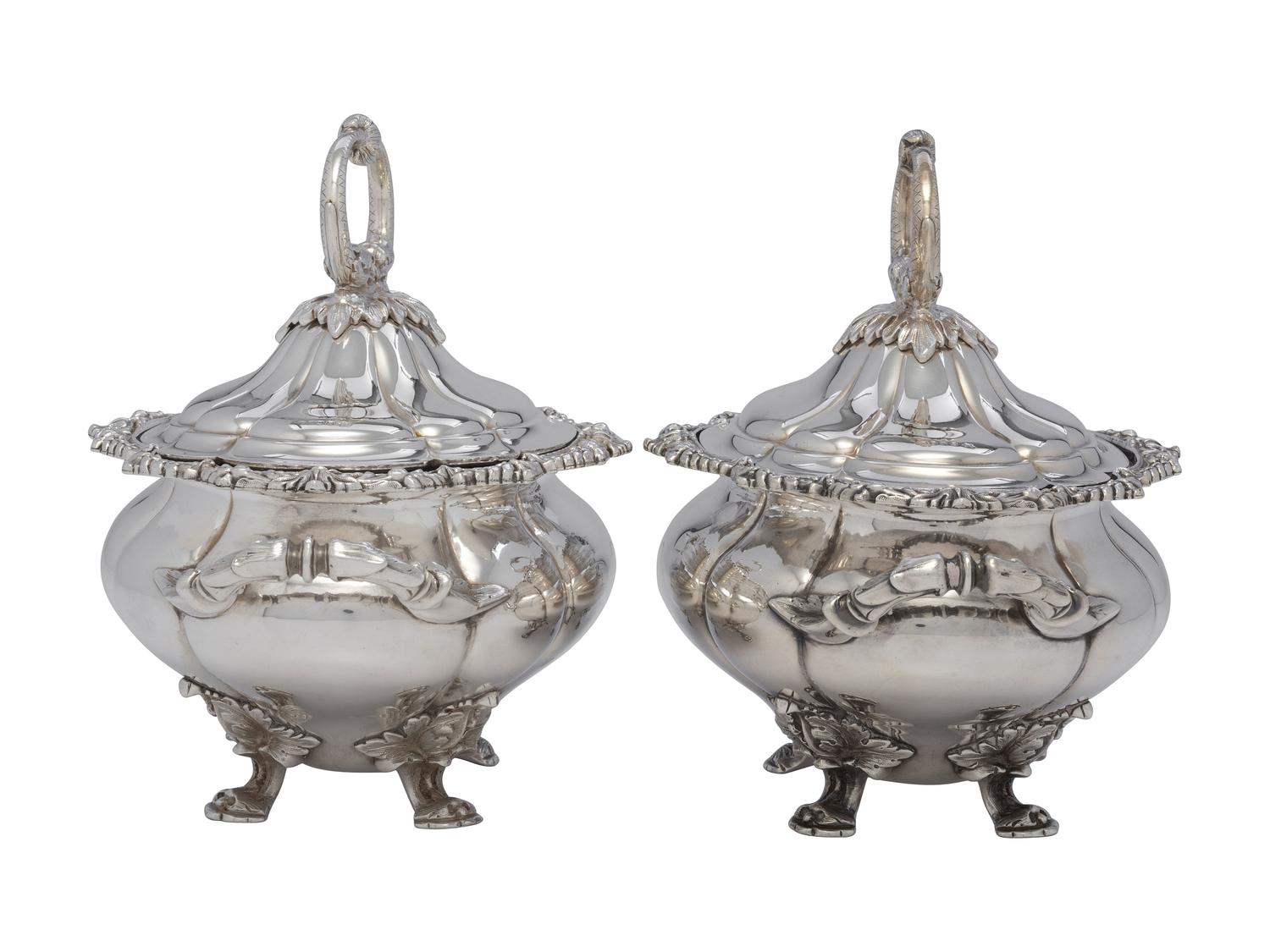 A Pair of Sheffield Plate Lidded Vegetable Dishes