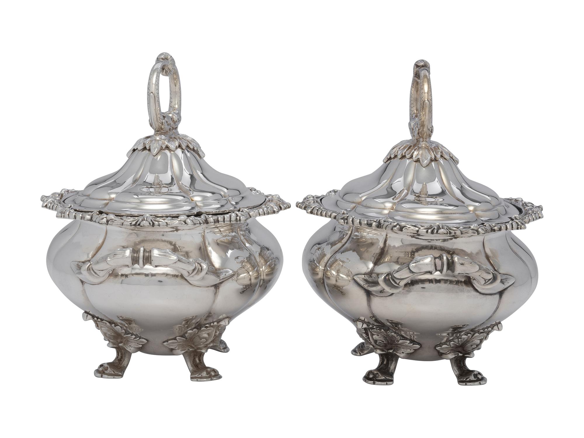 A Pair of Sheffield Plate Lidded Vegetable Dishes