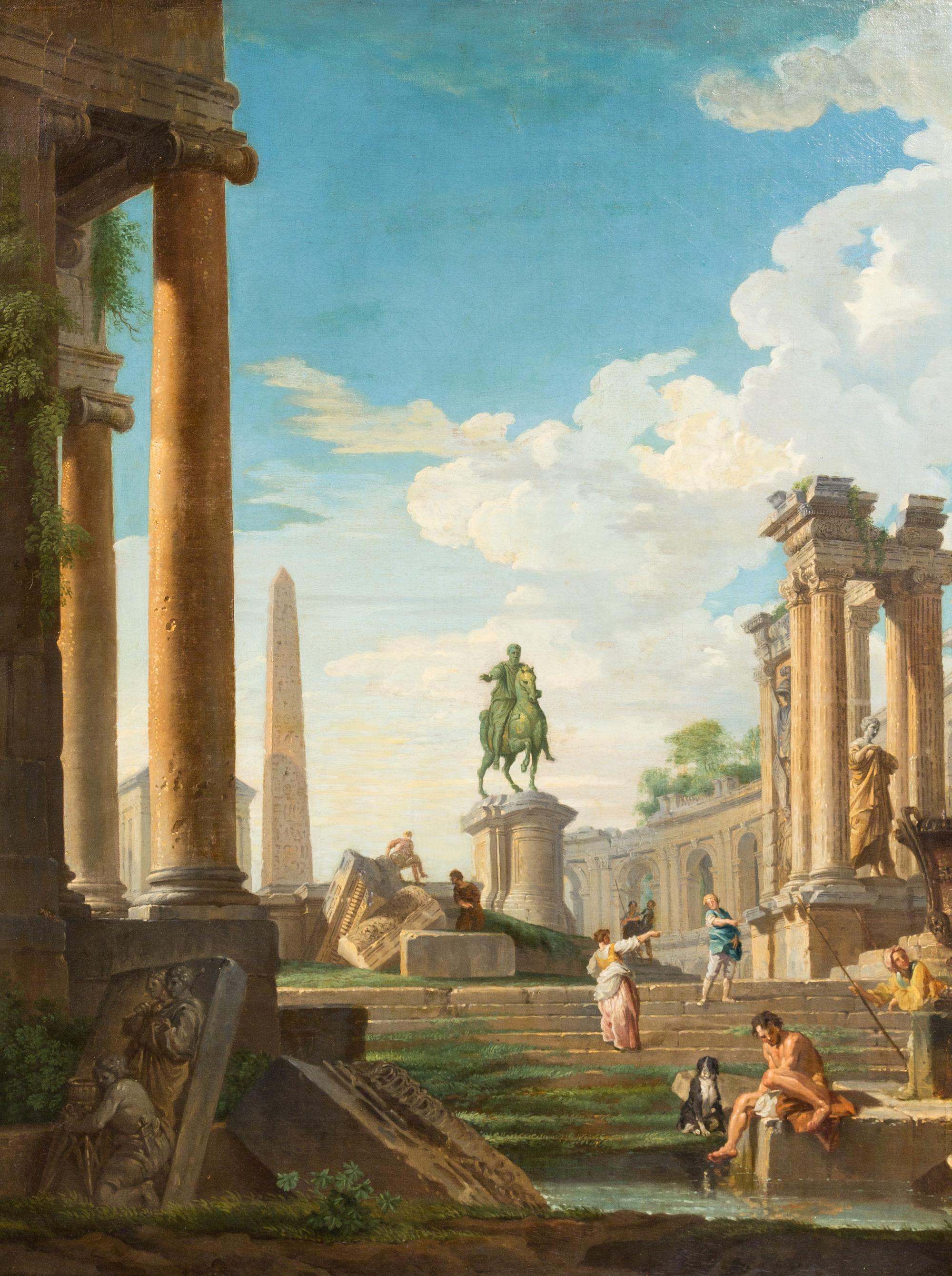 Manner of Giovanni Paolo Panini, (Italian, 1691-1765), Classical Ruins with Statue of Marcus Aurelius