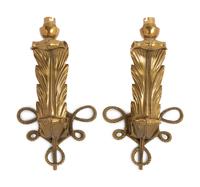 A Pair of Patinated Bronze Single-Light Feather Sconces in the Style of Jules Leleu