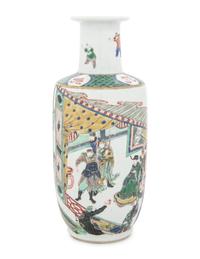A Famille Verte Porcelain Rouleau Vase