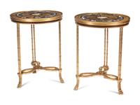 A Pair of Gilt Bronze and Pietra Dura Side Tables