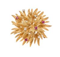 A Yellow Gold, Ruby & Diamond Brooch, Tiffany & Co., 12.20 dwts.