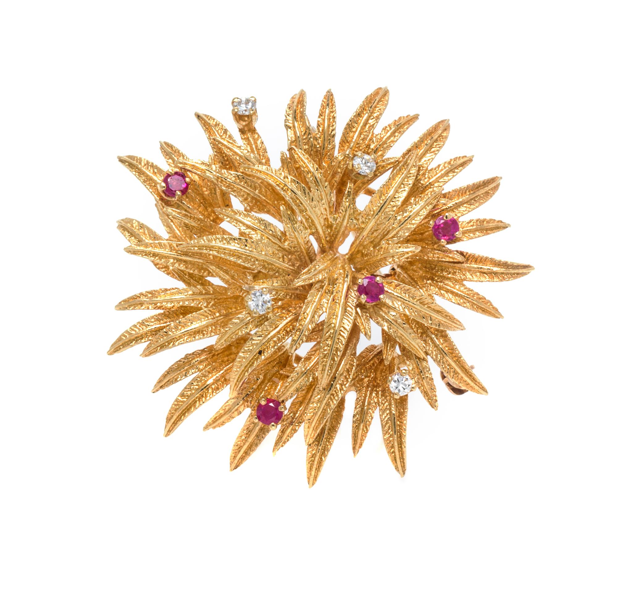 A Yellow Gold, Ruby & Diamond Brooch, Tiffany & Co., 12.20 dwts.
