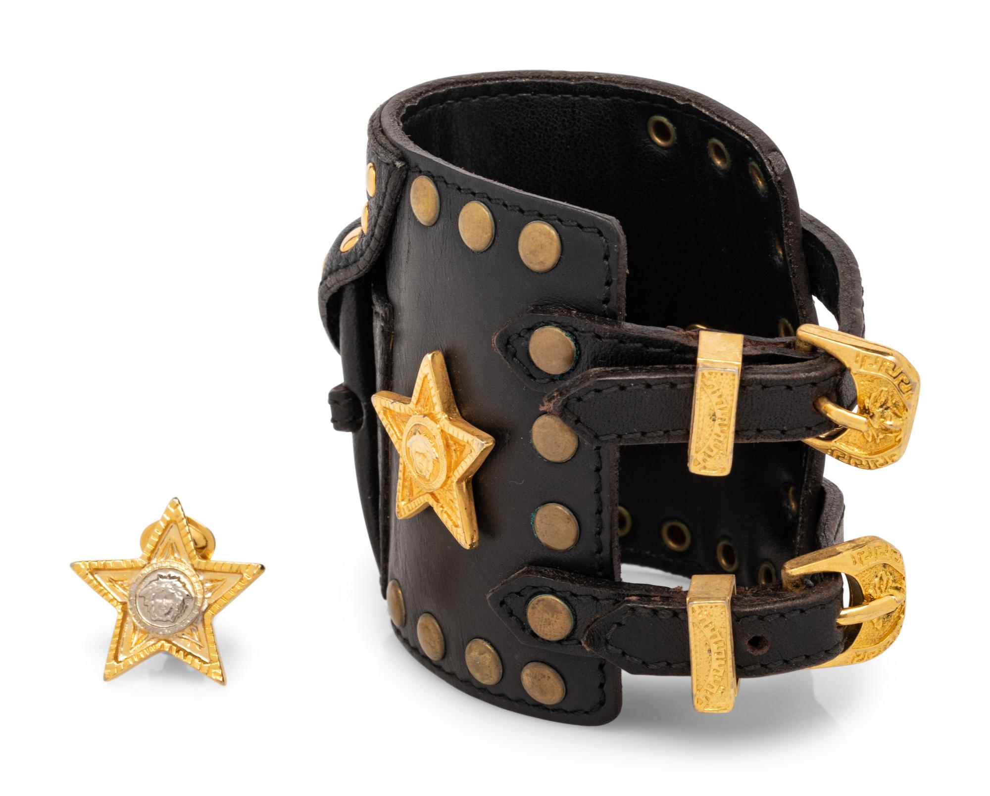 Gianni Versace Black Leather Cuff w/Matching Ear Clip, 1993