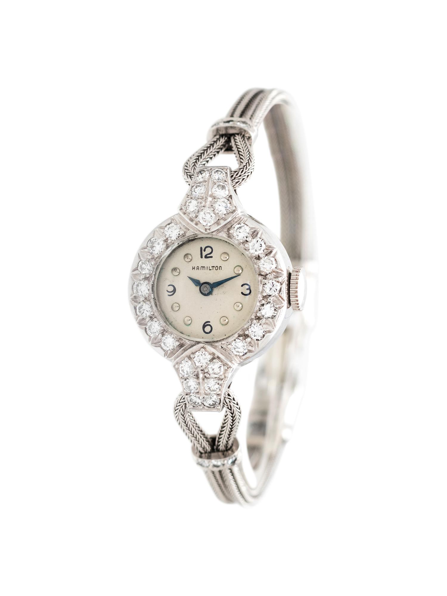 HAMILTON, PLATINUM AND DIAMOND WRISTWATCH