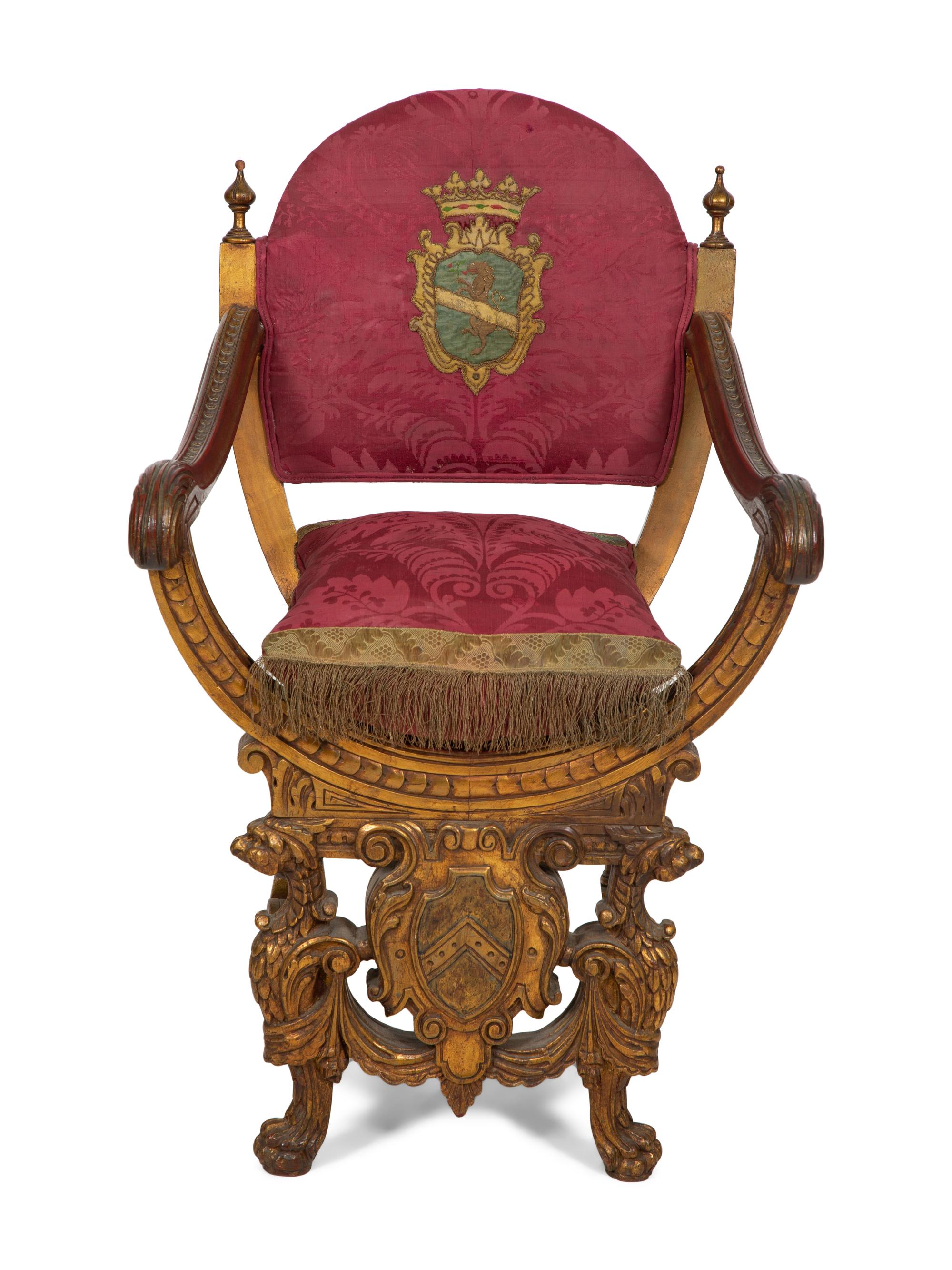 An Italian Giltwood Savonarola Armchair