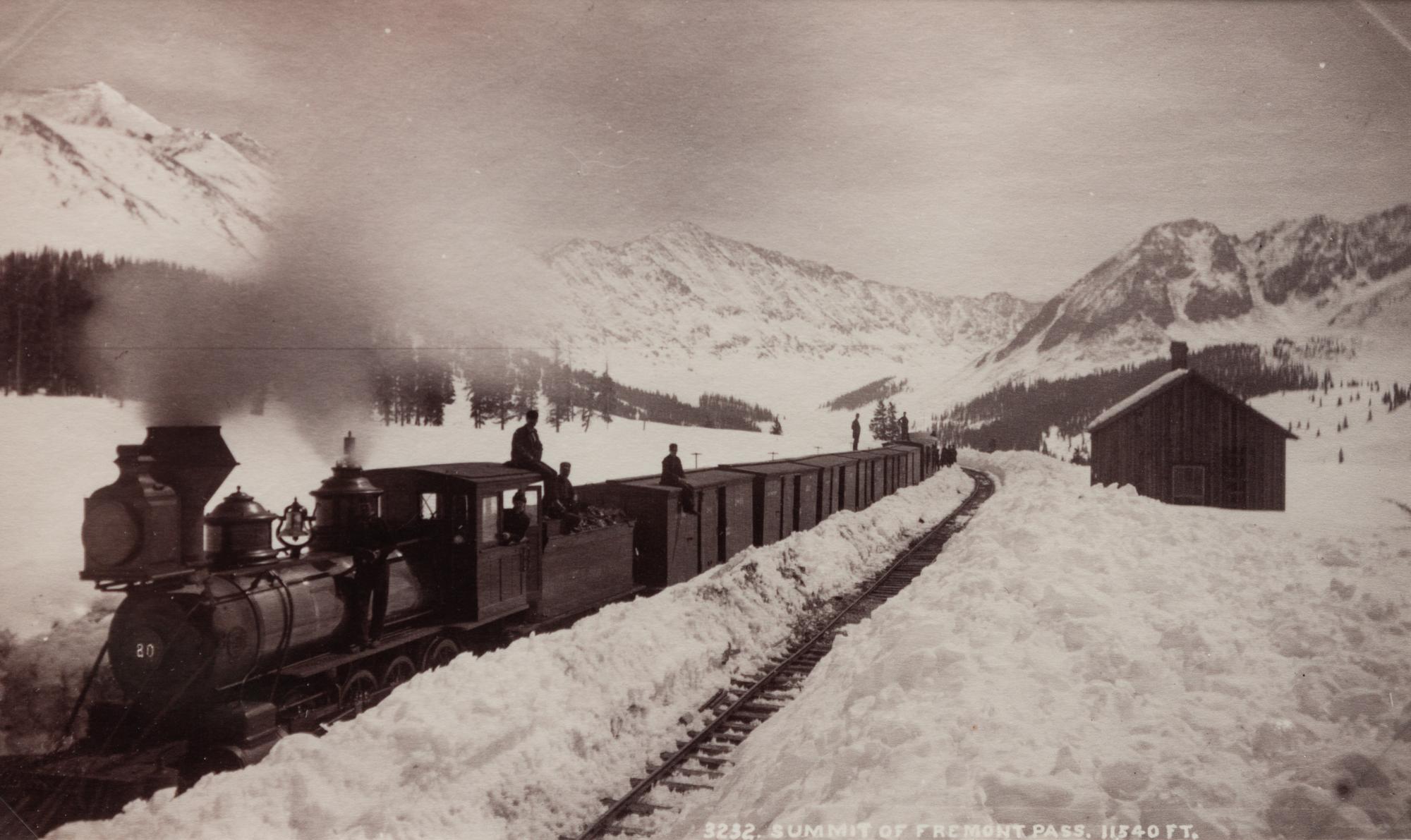 A group of five photographs (854. The Loop; 699. A Glimpse of Pikes Peak. Briarhurst; 1007. Marshall Pass; 3232. Summit of Fremont Pass, 11540 ft.; Untitled (Crossing over a pass))