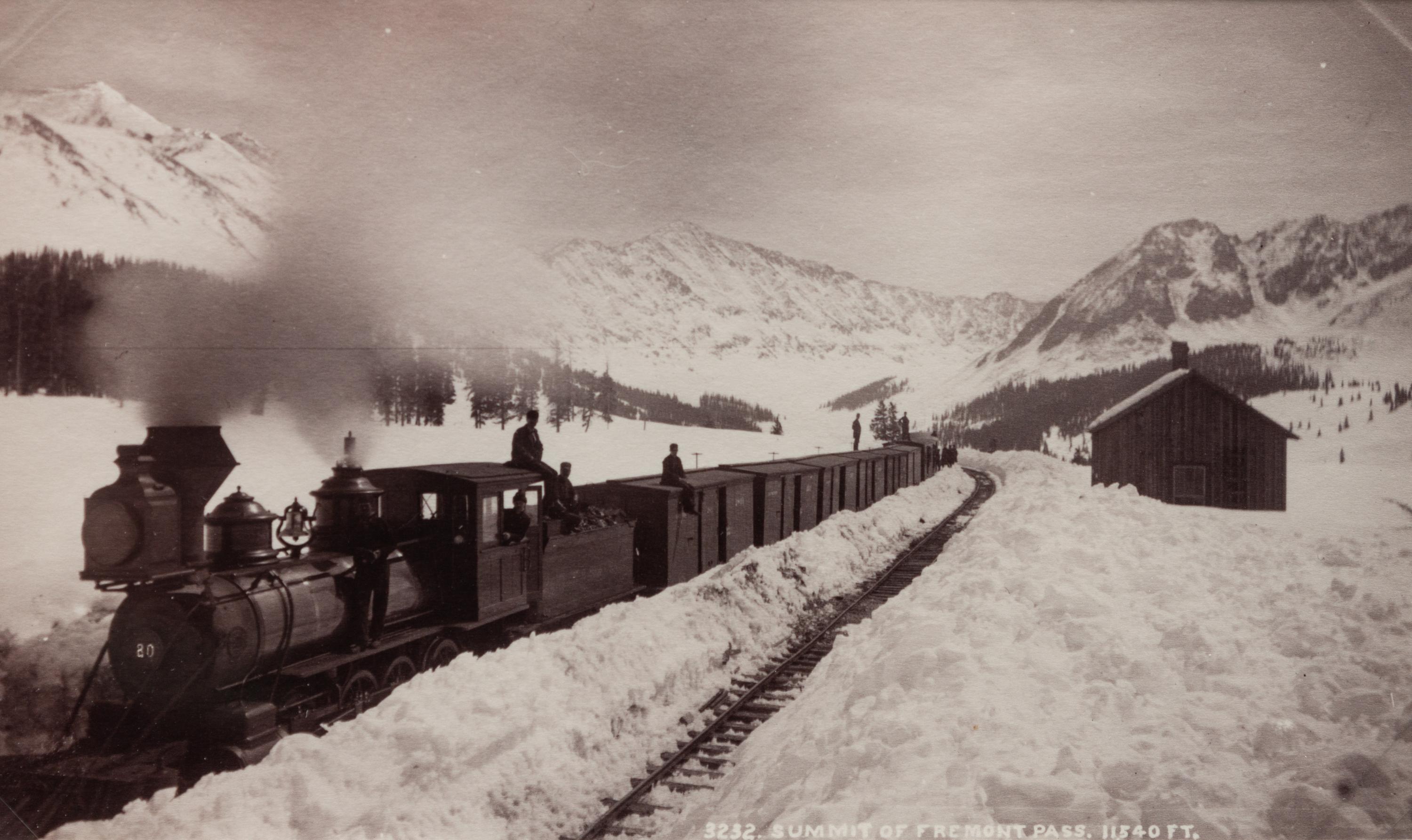 A group of five photographs (854. The Loop; 699. A Glimpse of Pikes Peak. Briarhurst; 1007. Marshall Pass; 3232. Summit of Fremont Pass, 11540 ft.; Untitled (Crossing over a pass))