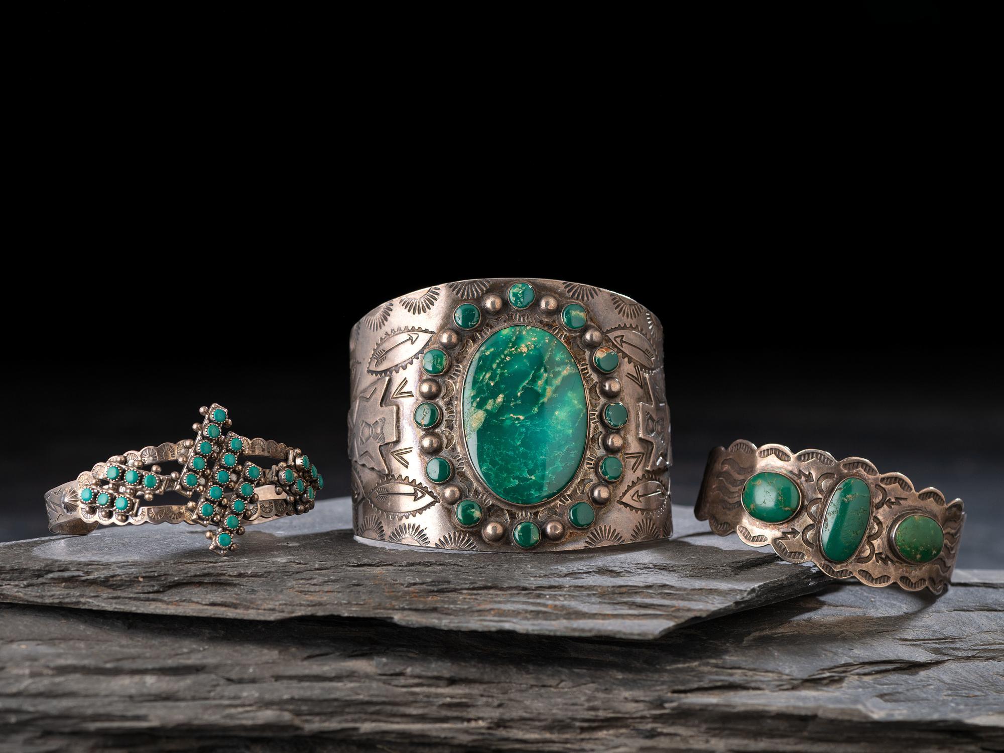 Navajo Curio Cuff Bracelets, with Silver and Turquoise