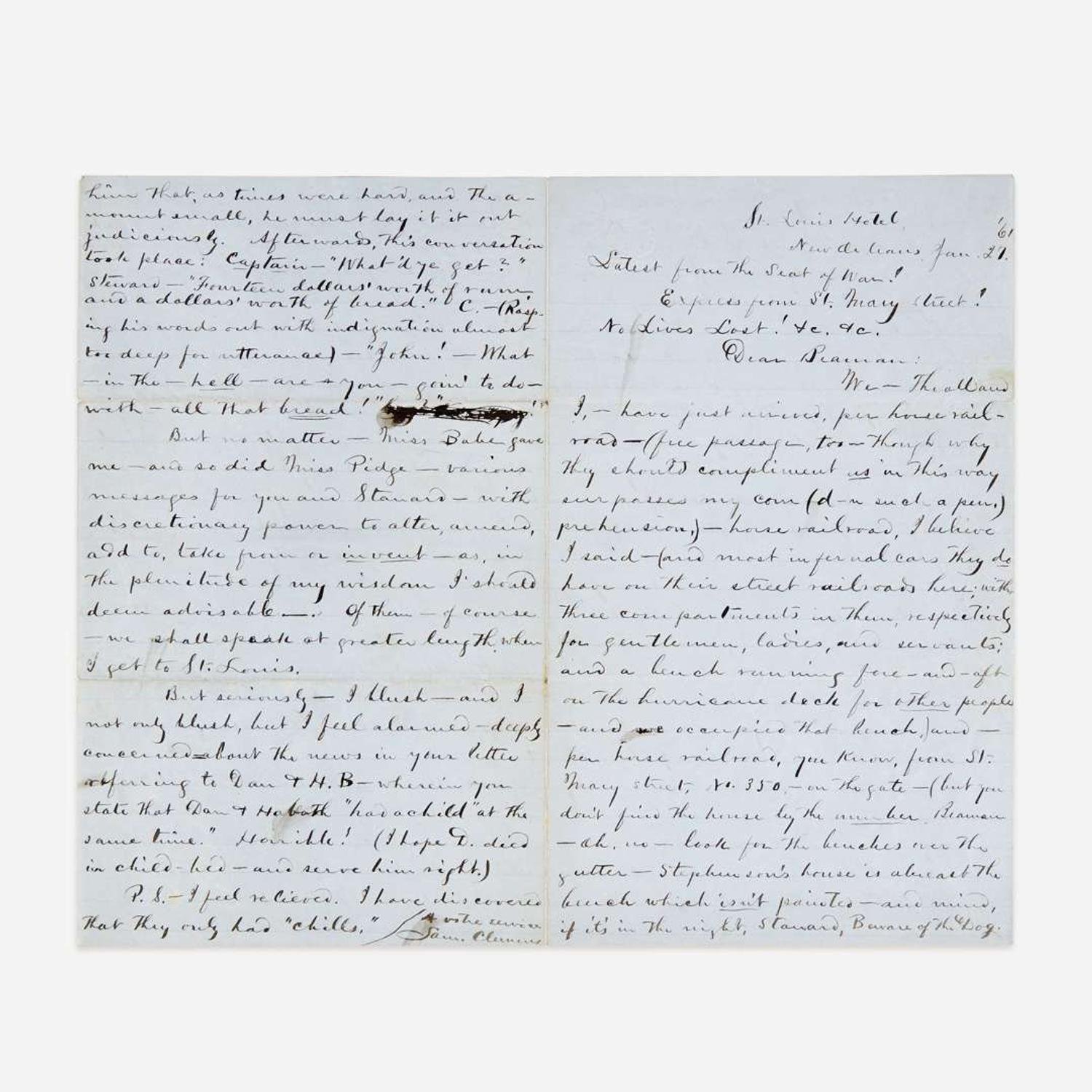 [Literature] Twain, Mark (Samuel Clemens) Autograph Letter, signed