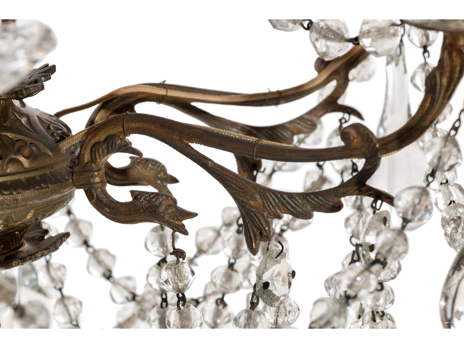 An Italian Brass and Cut Glass Six-Light Chandelier — 19TH CENTURY