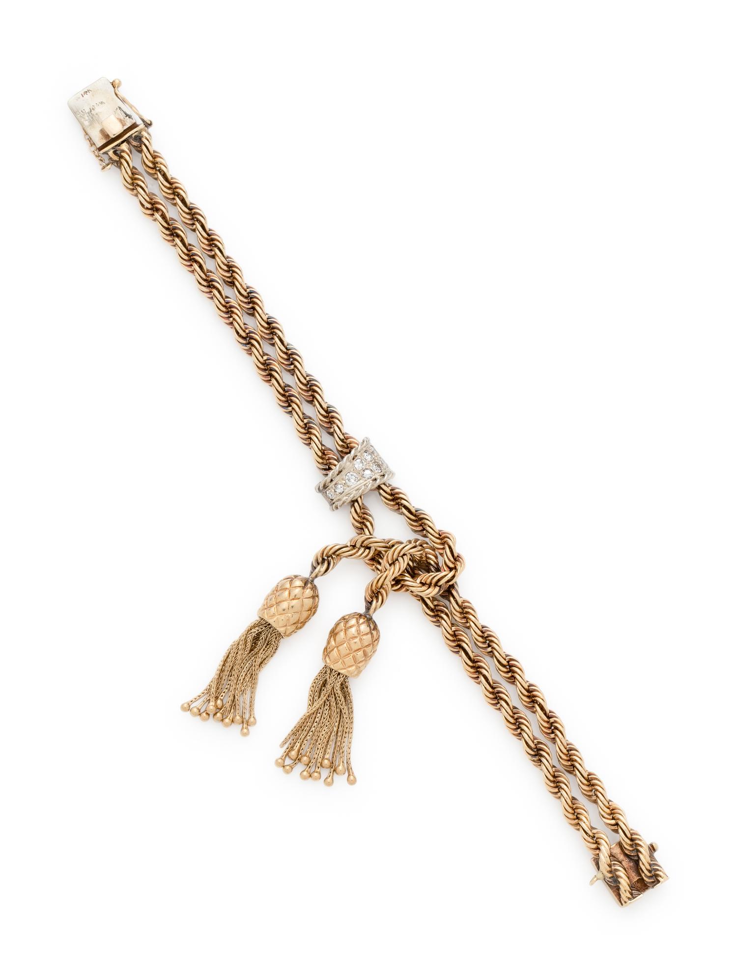 YELLOW GOLD AND DIAMOND TASSEL BRACELET