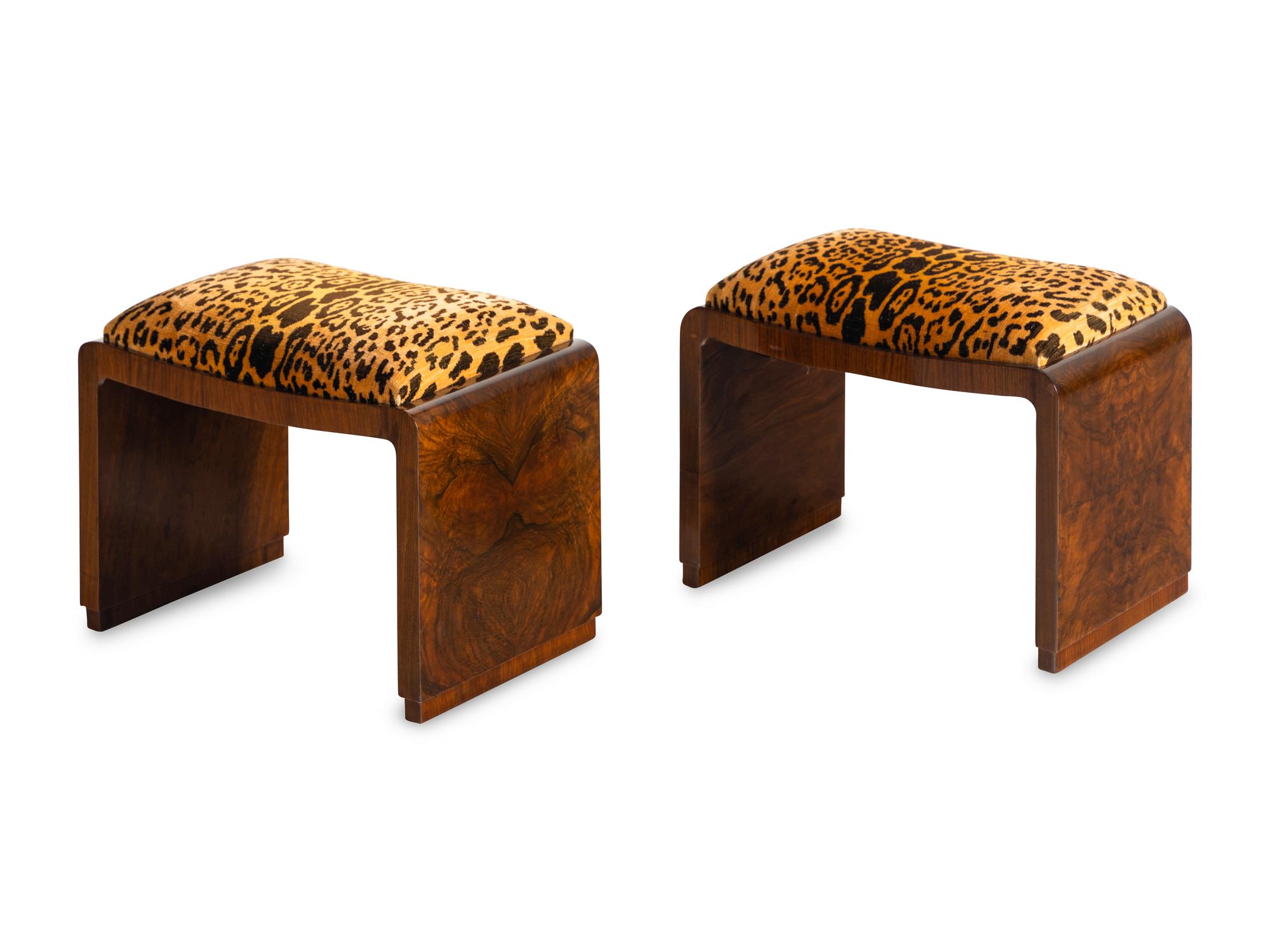 A Pair of Art Deco Burlwood Stools