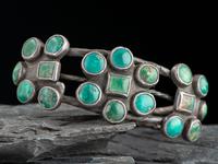 Navajo Silver and Turquoise Cluster Cuff Bracelet