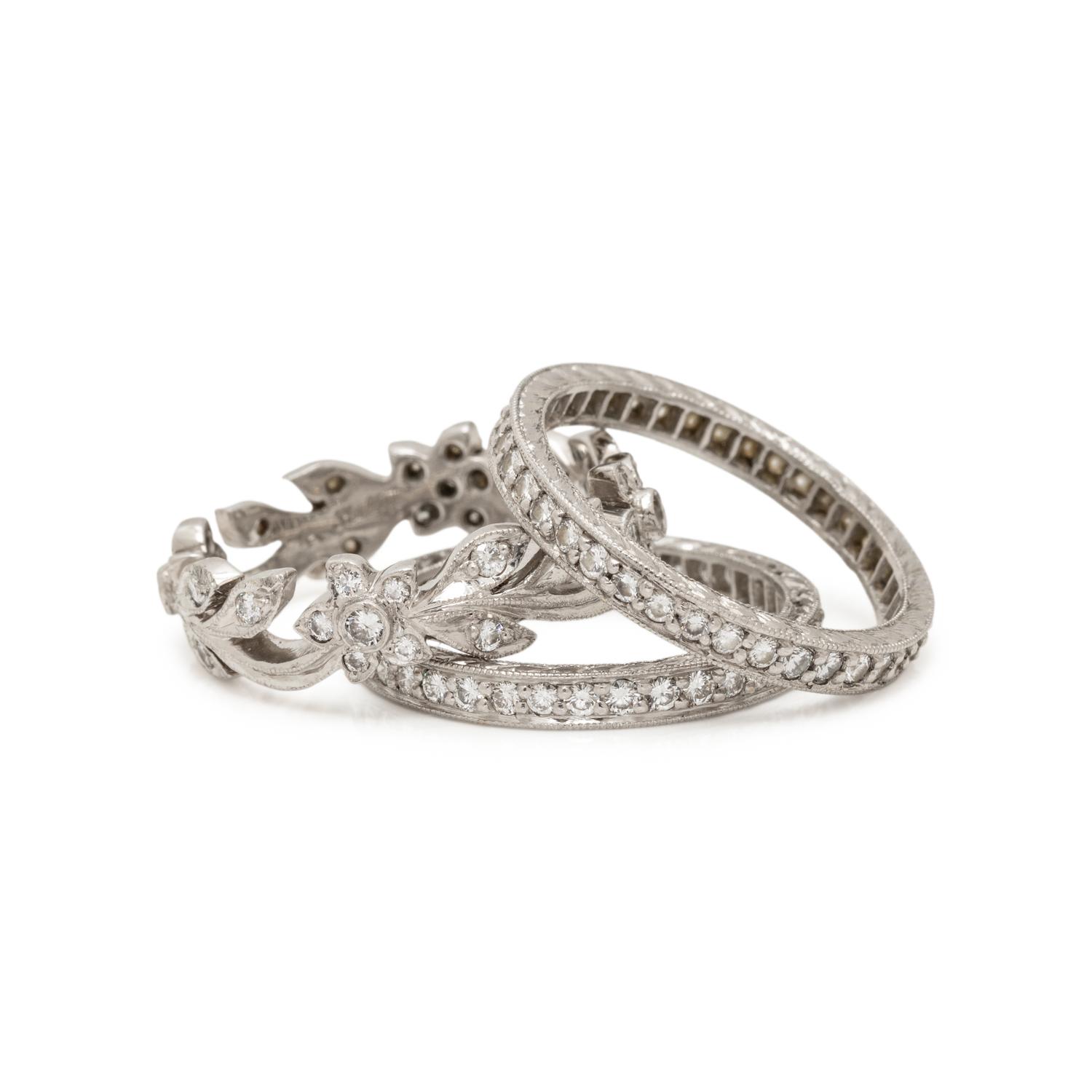 COLLECTION OF DIAMOND AND PLATINUM STACKING BAND RINGS