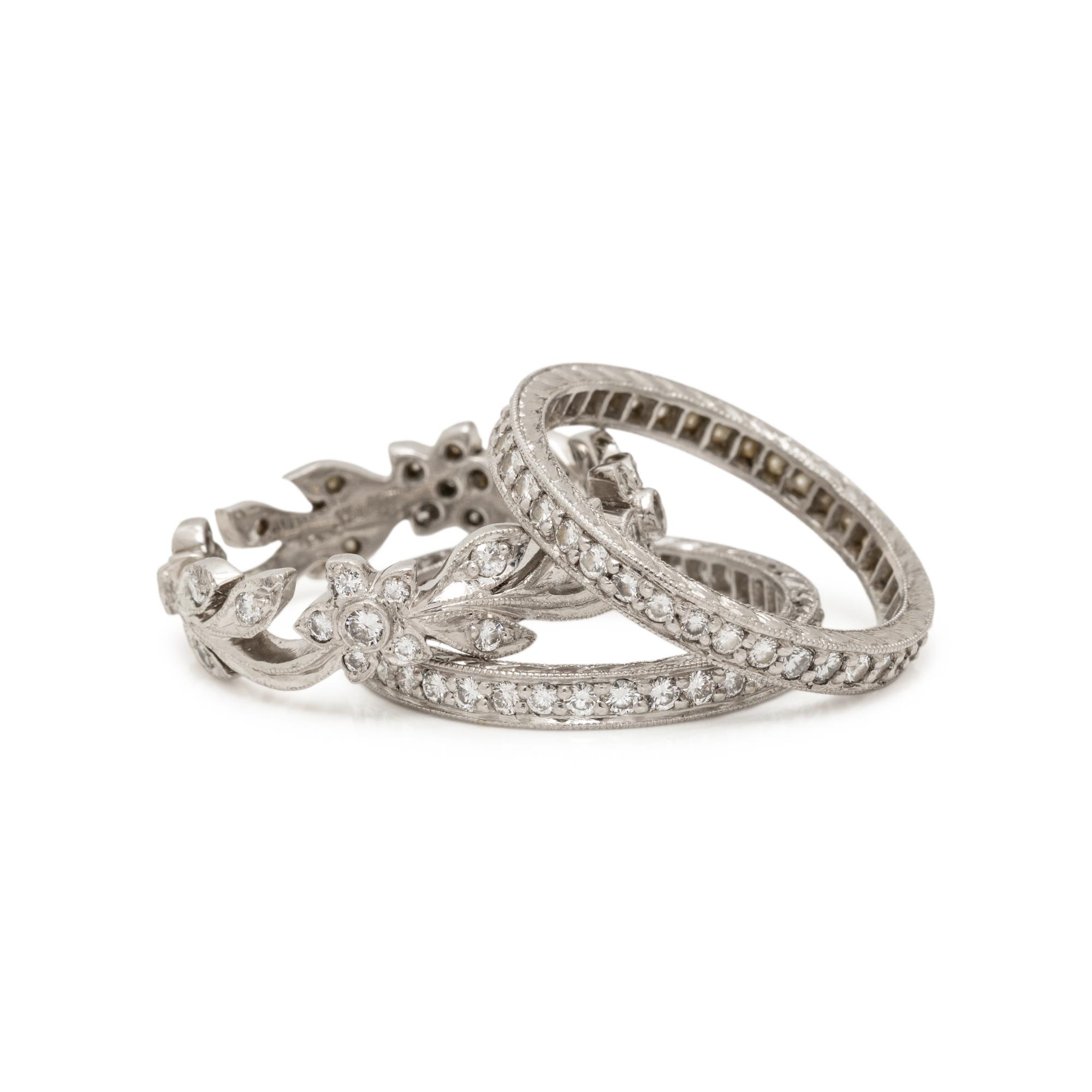 COLLECTION OF DIAMOND AND PLATINUM STACKING BAND RINGS