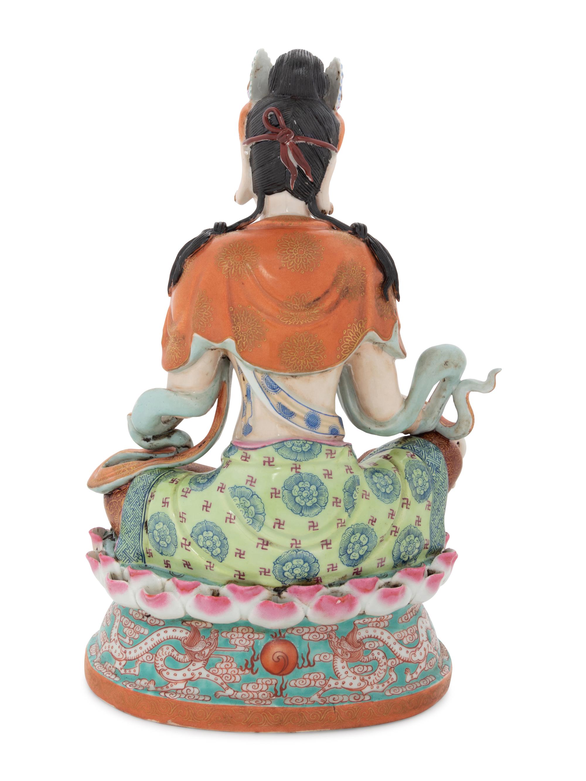 A Chinese Famille Rose Porcelain Figure of Guanyin