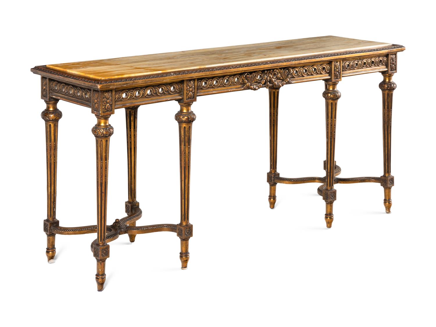 A Louis XVI Style Giltwood Marble-Top Console Table