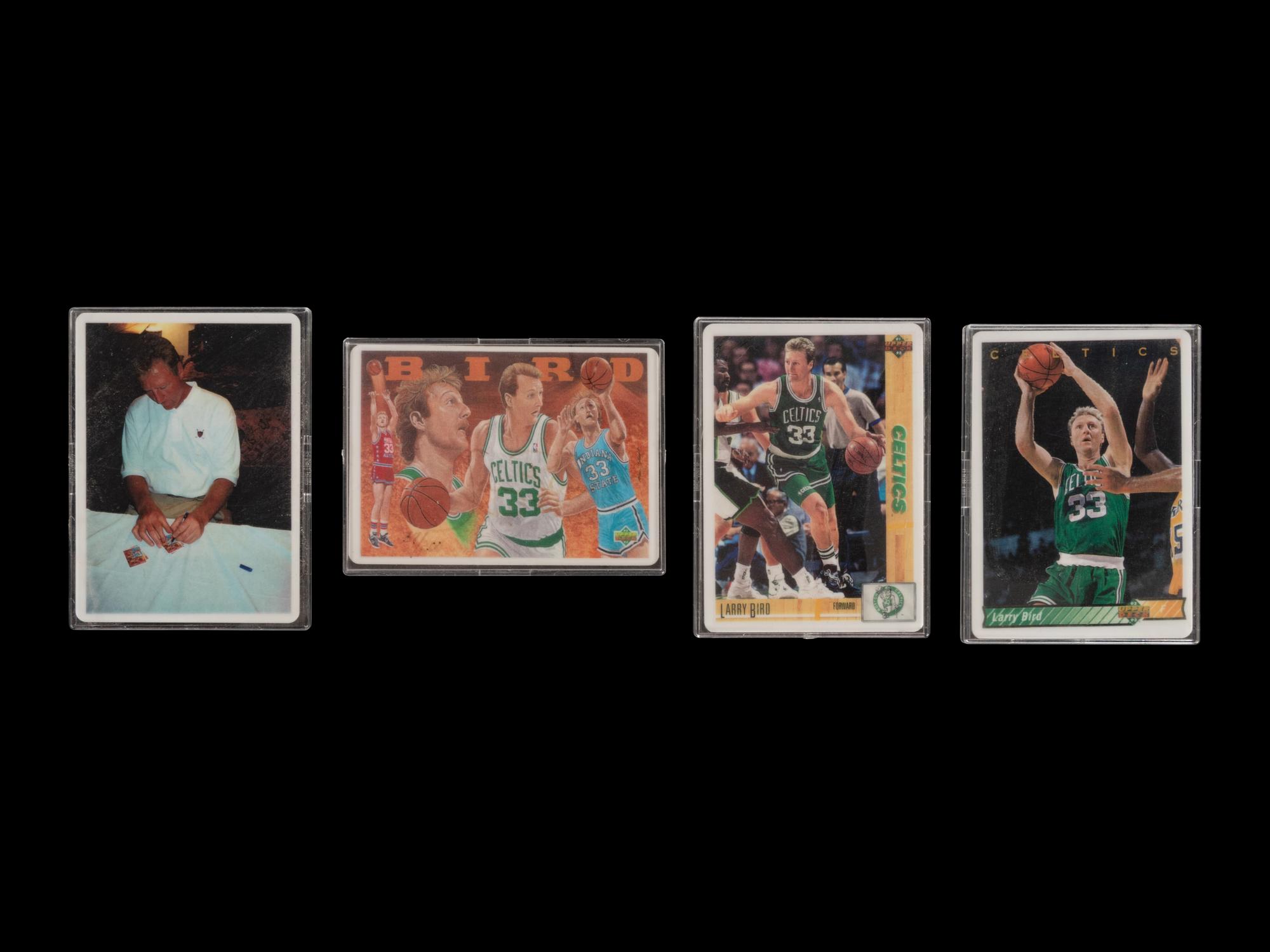 A Larry Bird Signature Series Set of Four Porcelain Basketball Cards
