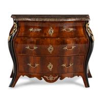 A Louis XV Style Gilt Bronze Mounted Part Ebonized Mahogany Marble-Top Bombé Chest of Drawers