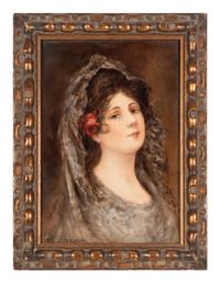 A German Painted Porcelain Plaque of a Shawled Beauty