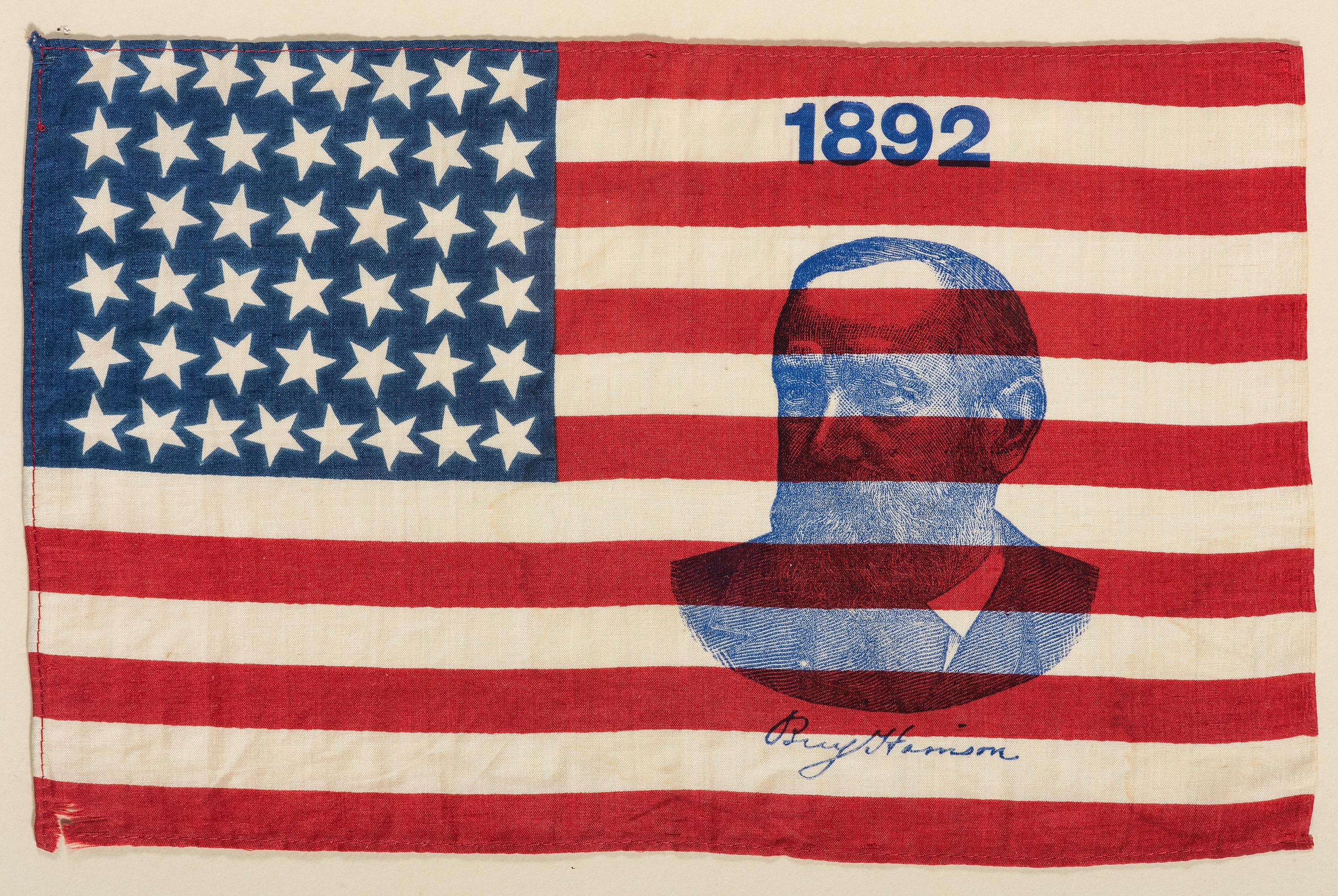 [FLAGS]. 44-Star American campaign flags promoting Grover Cleveland & Benjamin Harrison. 1892.