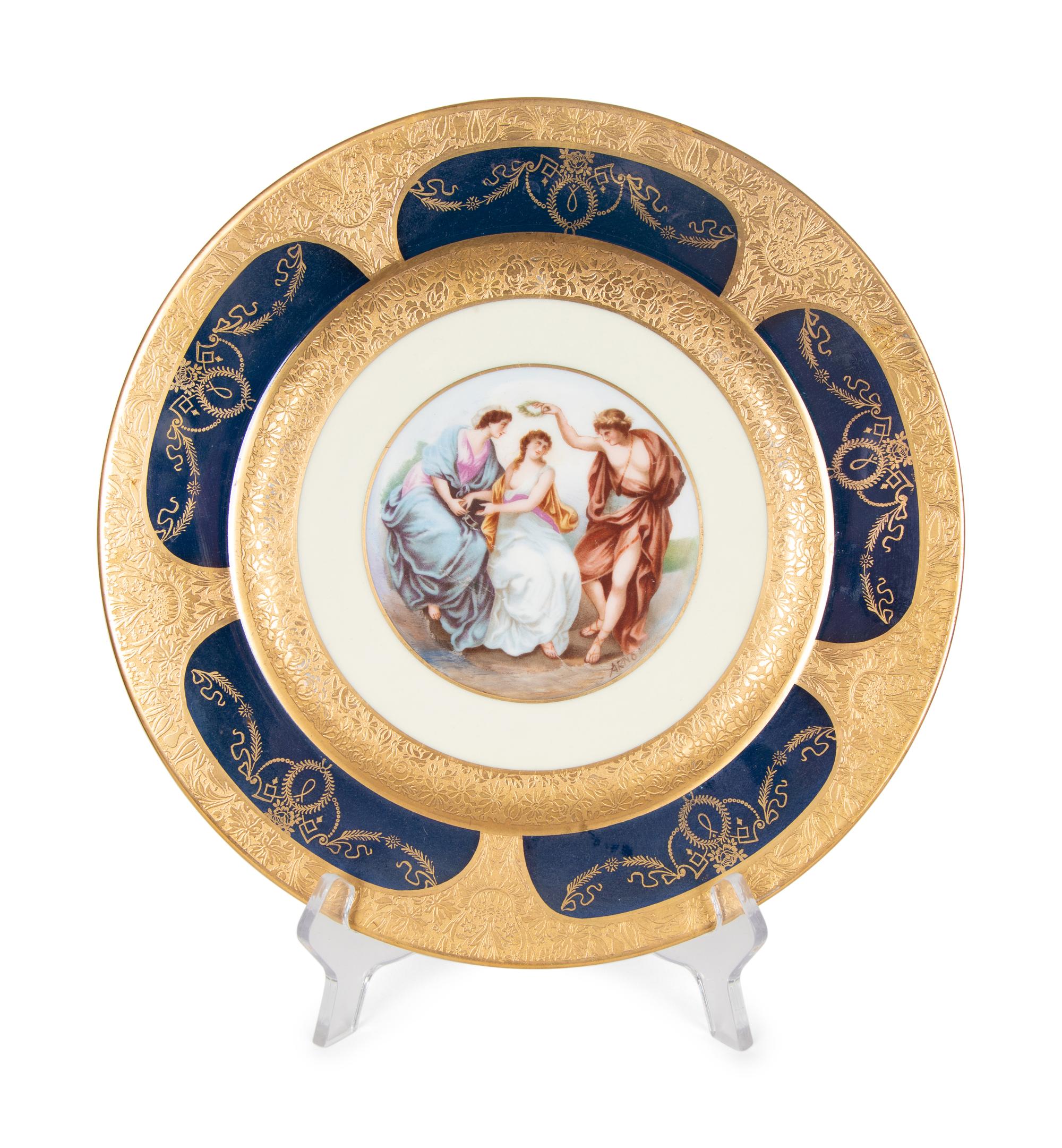 A Set of Ten Limoges Porcelain Polychrome and Gilt-Encrusted Cabinet Plates — Late 19th Century