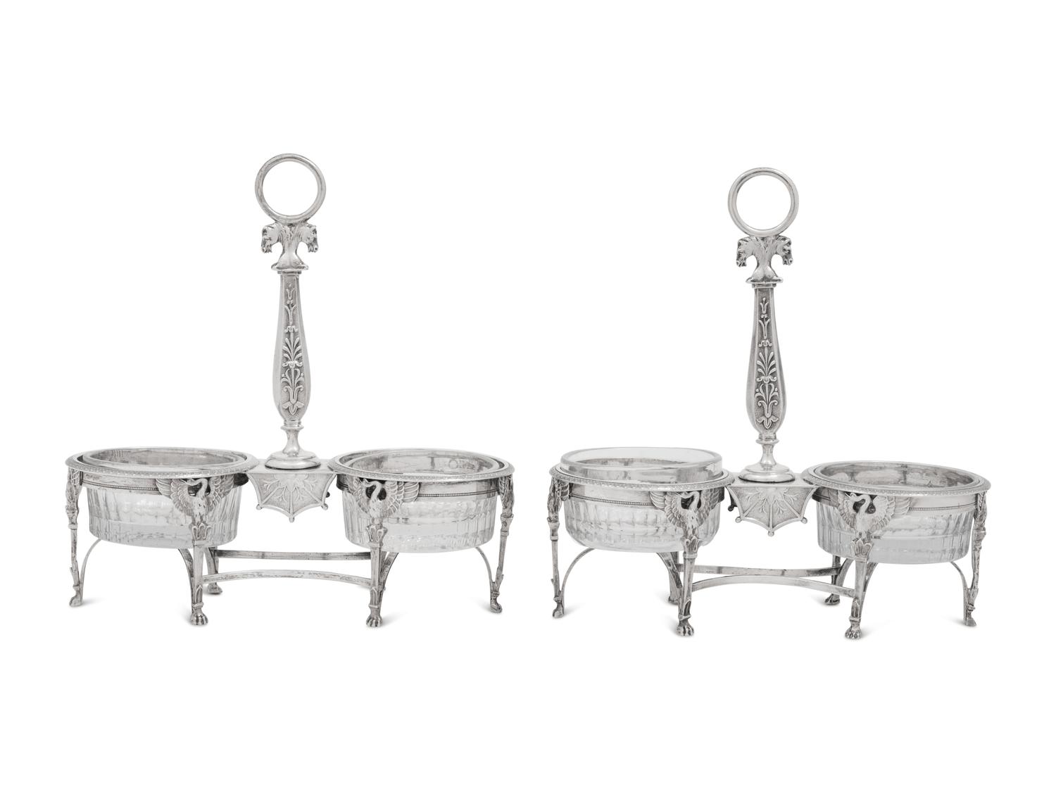 A Pair of French Silver Twin Salts