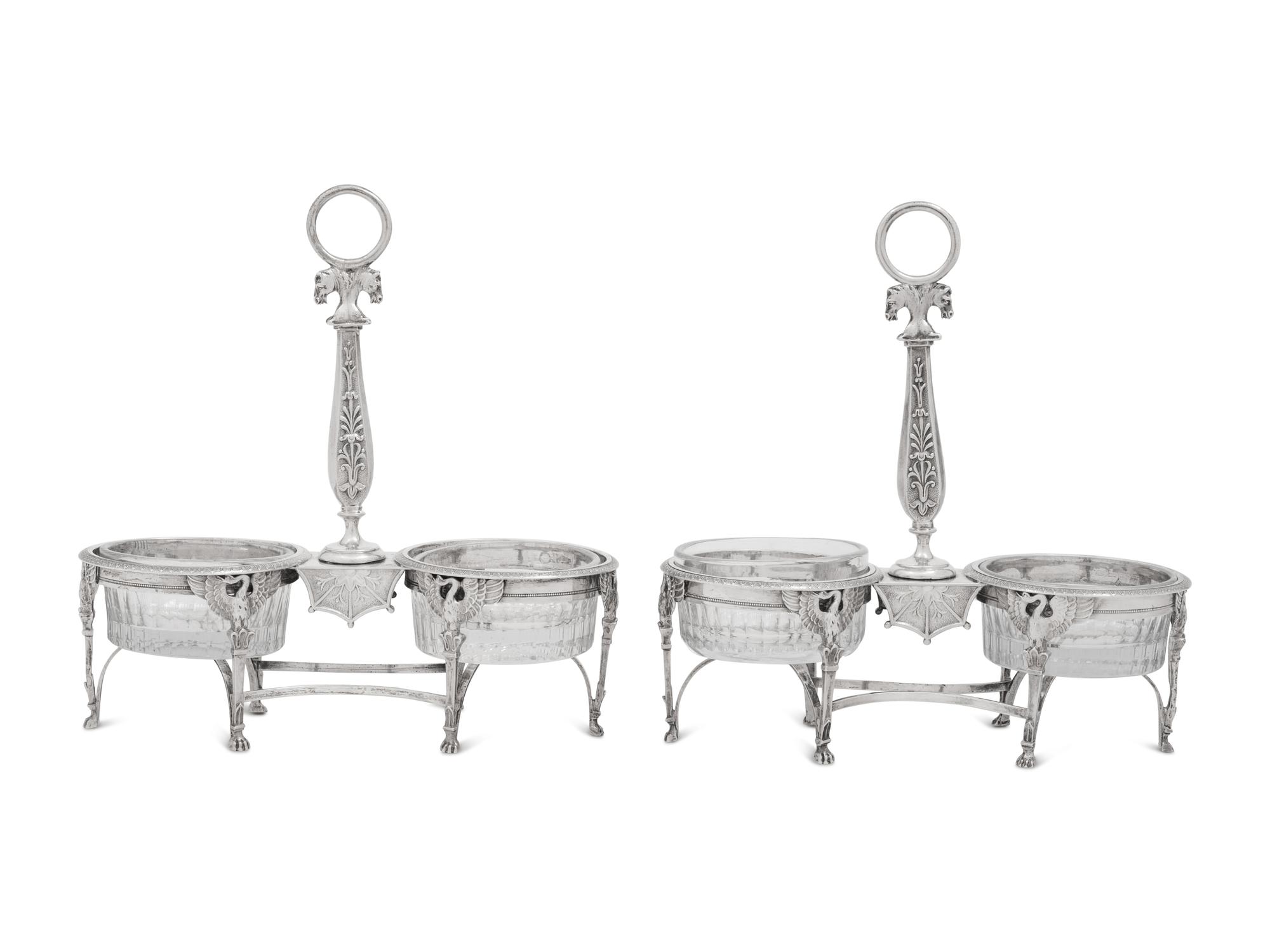 A Pair of French Silver Twin Salts