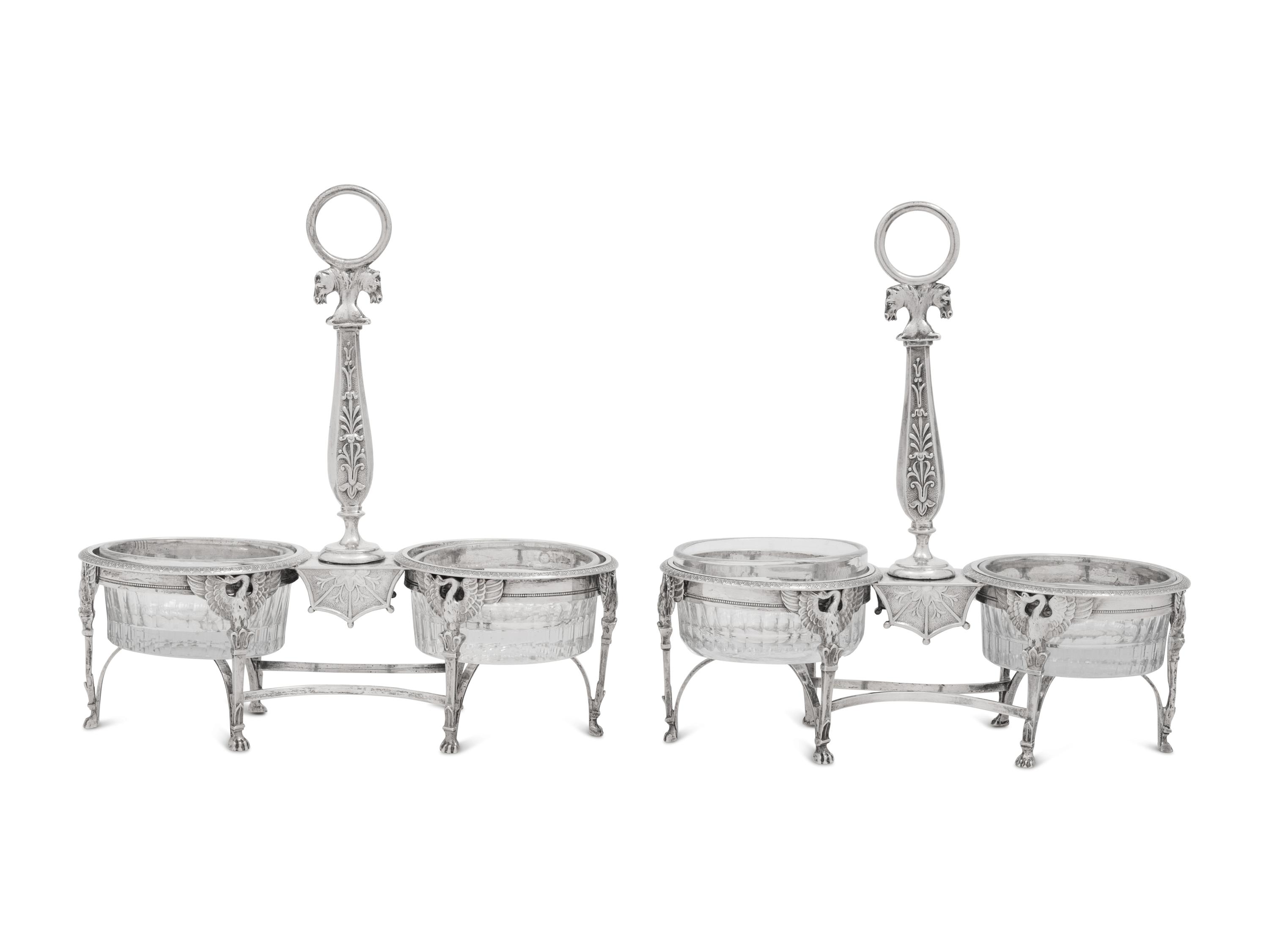 A Pair of French Silver Twin Salts