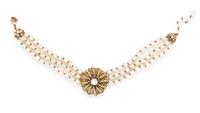 A Miriam Haskell Triple Strand Pearl Choker, 14" length, pendant 2" x 2".