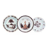 A Collection of Three English Manganese Decorated Delftware Plates