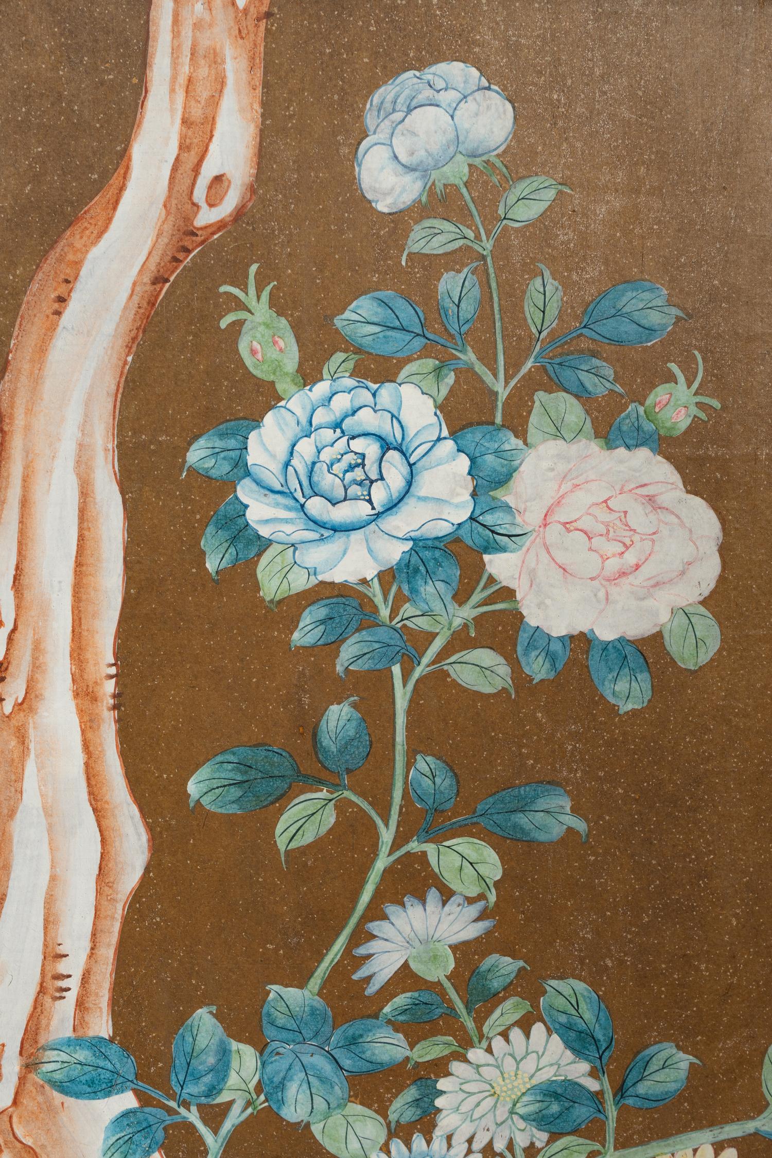 A Chinese Export Hand-Painted Wallpaper Screen