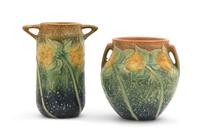 Two Roseville Sunflower Pottery Vases Height of taller 6 1/8 inches.