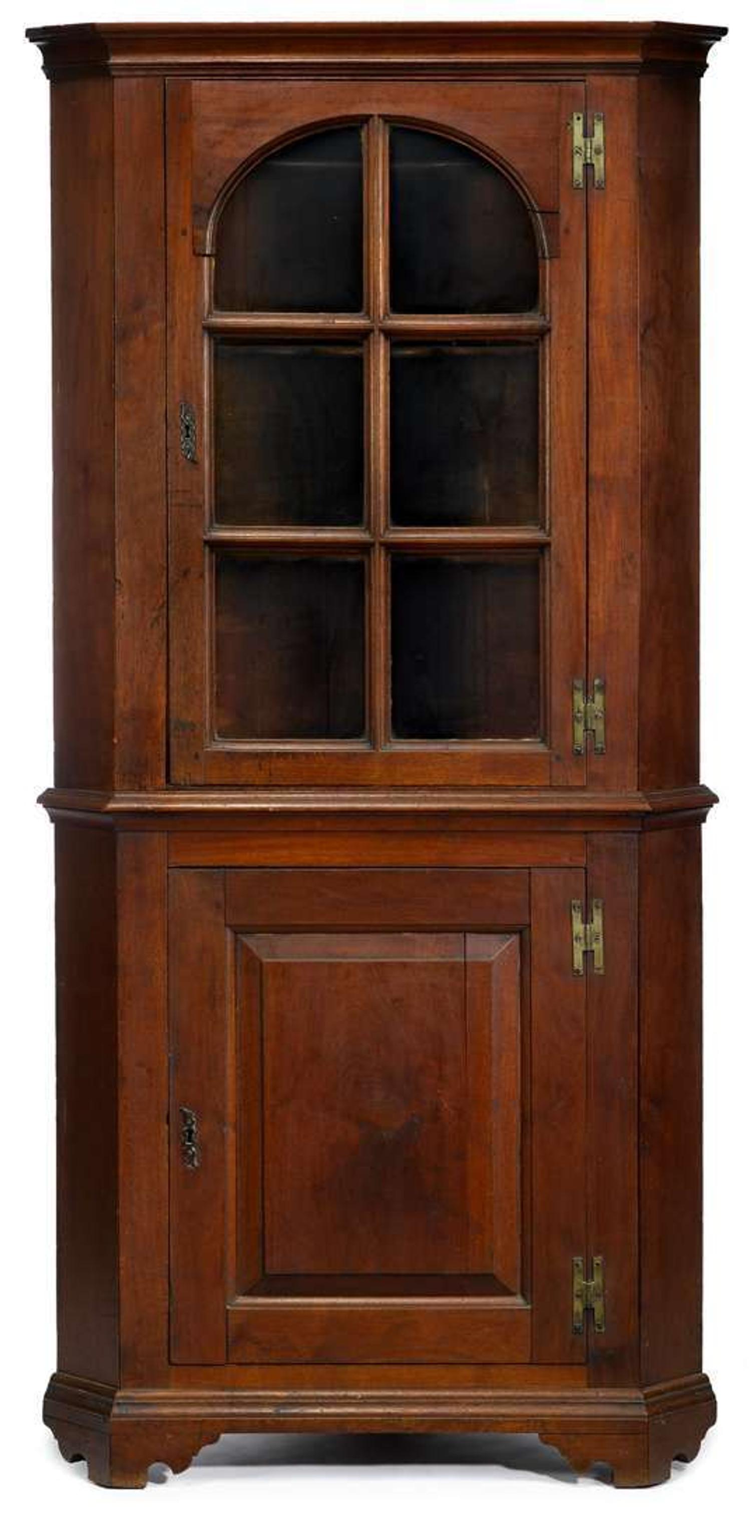 Walnut corner cupboard pennsylvania, circa 1800