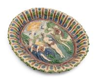 A French Glazed Earthenware Bowl in the Manner of Bernard Palissy (French, 1510-1589)