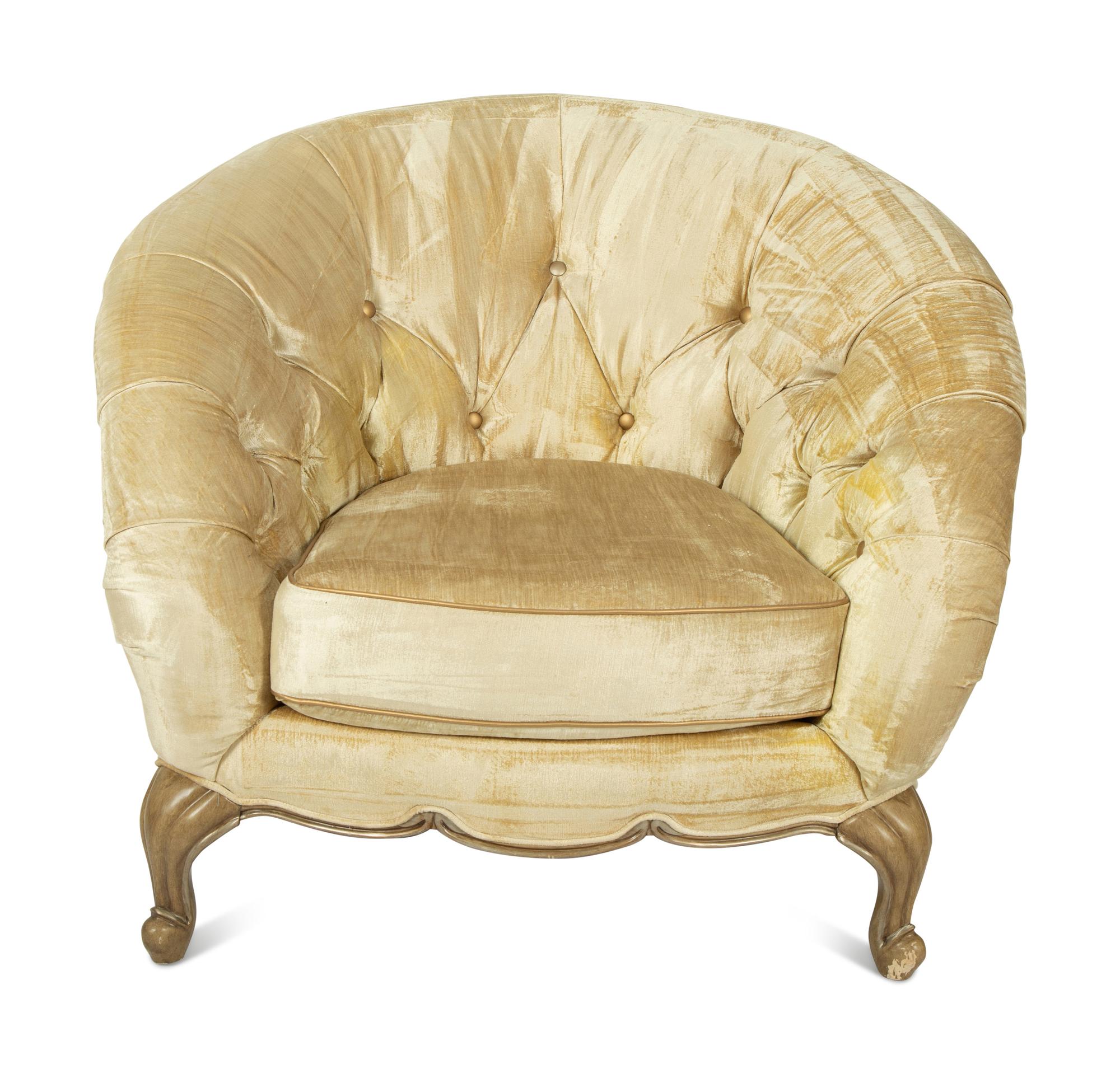 A Hollywood Regency Velvet Upholstered Club Chair — LATE 20TH CENTURY