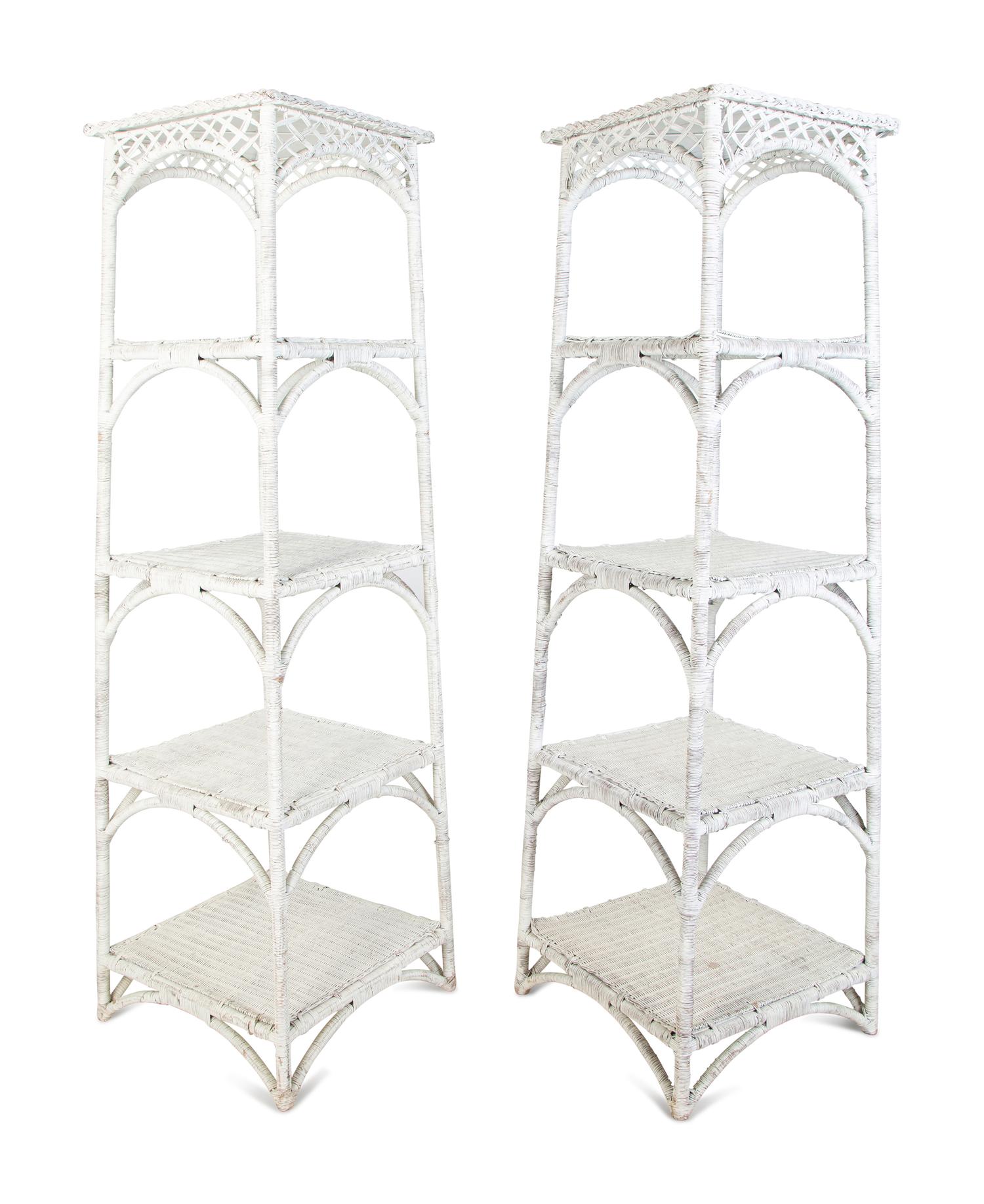 A Pair of White Painted Wicker Etageres — EARLY 20TH CENTURY