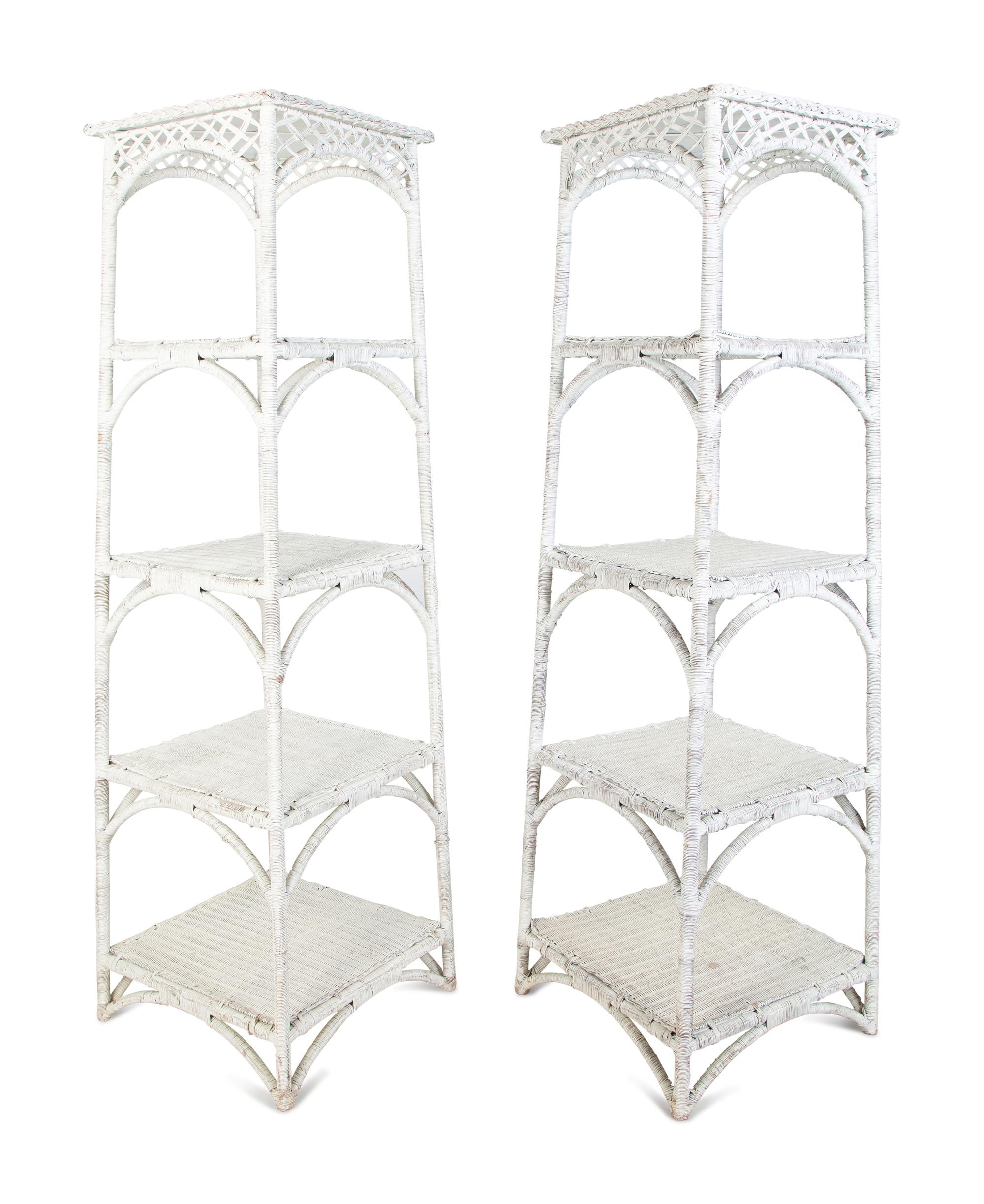 A Pair of White Painted Wicker Etageres — EARLY 20TH CENTURY