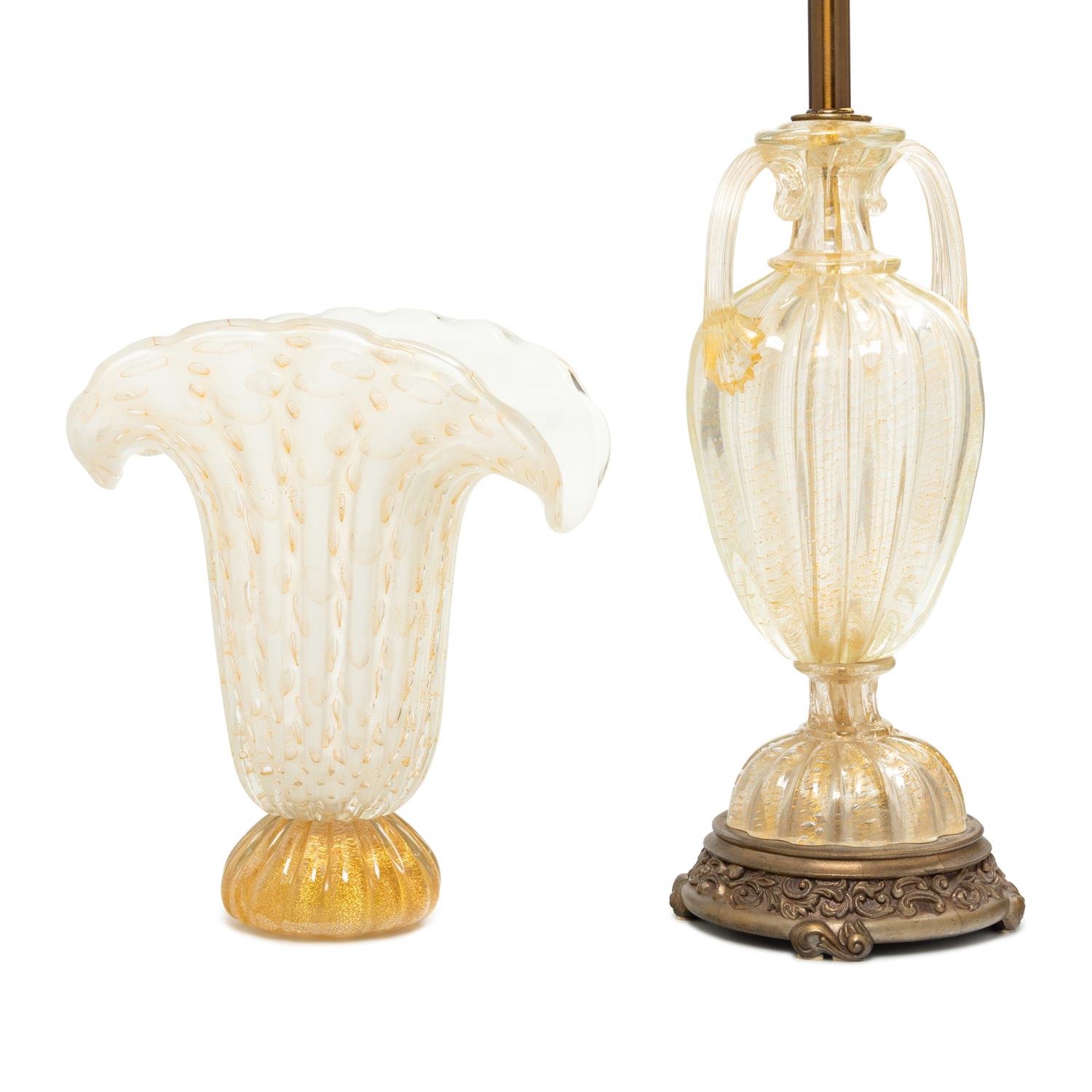 An Italian Glass Urn Mounted as a Table Lamp