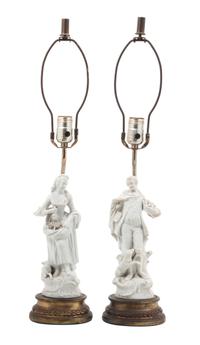 Two Blanc de Chine Porcelain Figures Height overall 25 inches.