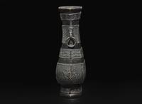 A Chinese patinated bronze hexagonal vase, Yuan to Ming Dynasty 加漆六方銅瓶 元或明